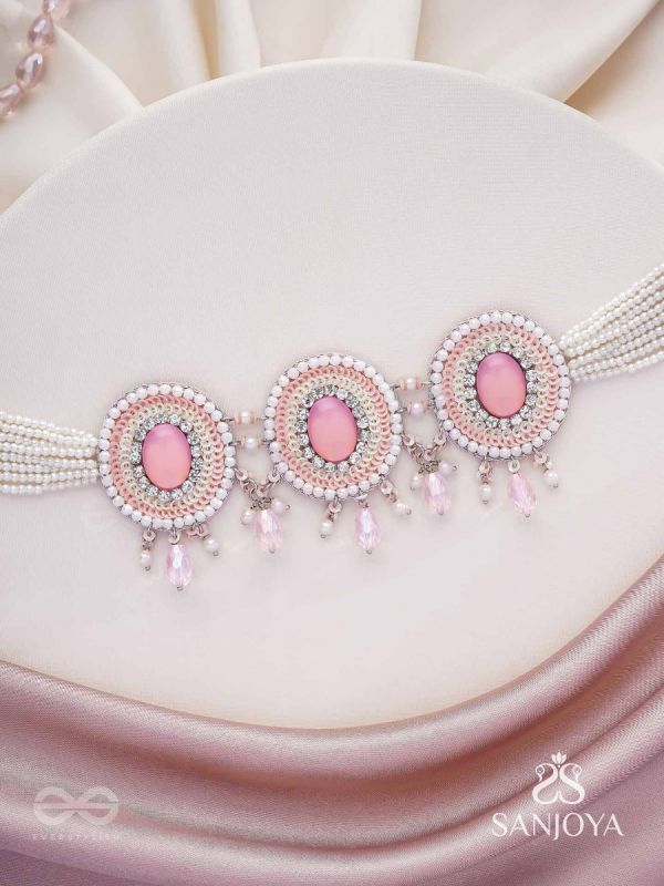 Nishru - Life In Spring - Stones, Glass Drops And Beads Hand Embroidered Neckpiece