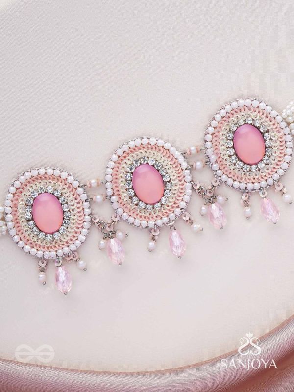 Nishru - Life In Spring - Stones, Glass Drops And Beads Hand Embroidered Neckpiece