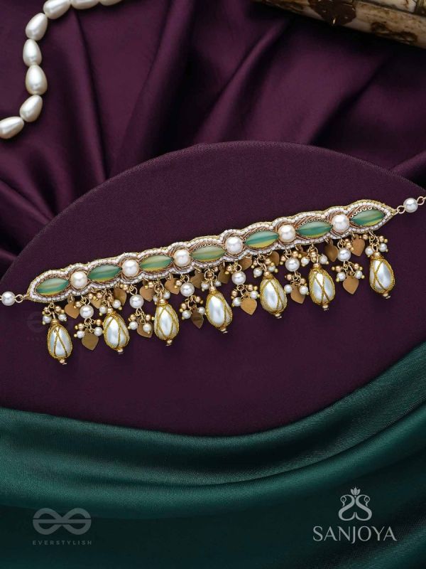 Haridvarna - Gilded Meadow Finery - Pearls, Stones And Beads Hand Embroidered Neckpiece