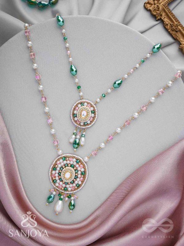 Madana - Season Of Spring - Beads, Glass Drops, Polki And Kundan Finished Hand Embroidered Neckpiece