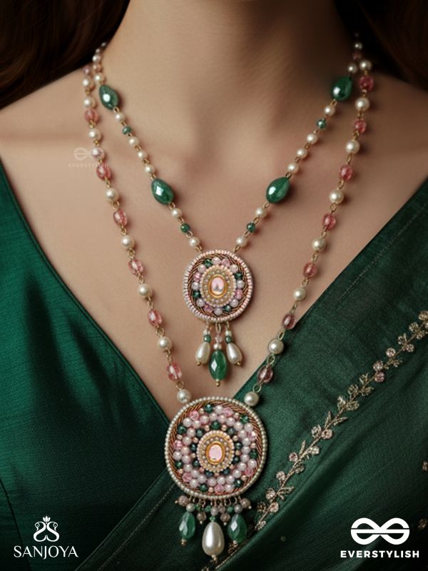 Madana - Season Of Spring - Beads, Glass Drops, Polki And Kundan Finished Hand Embroidered Neckpiece