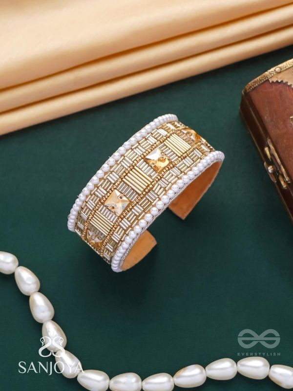 Sthagara - The Golden Hour - Stone, Cutdana And Beads Hand Embroidered Cuff Bracelet