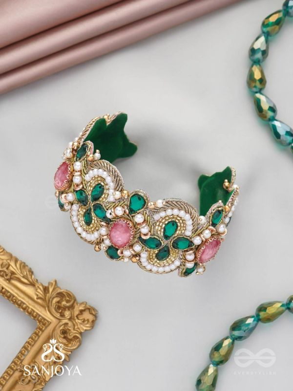 Savitra - The Spring Flowers - Stones And Beads Hand Embroidered Bangle 