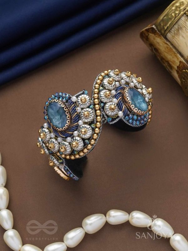 Aadhvara - The Celestial Skies - Stone And Beads Hand Embroidered Cuff Bracelet