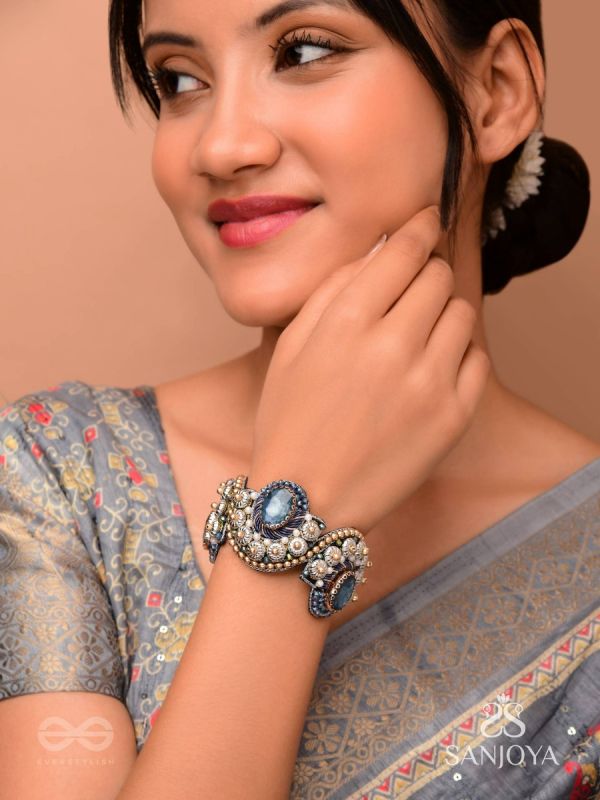 Aadhvara - The Celestial Skies - Stone And Beads Hand Embroidered Cuff Bracelet