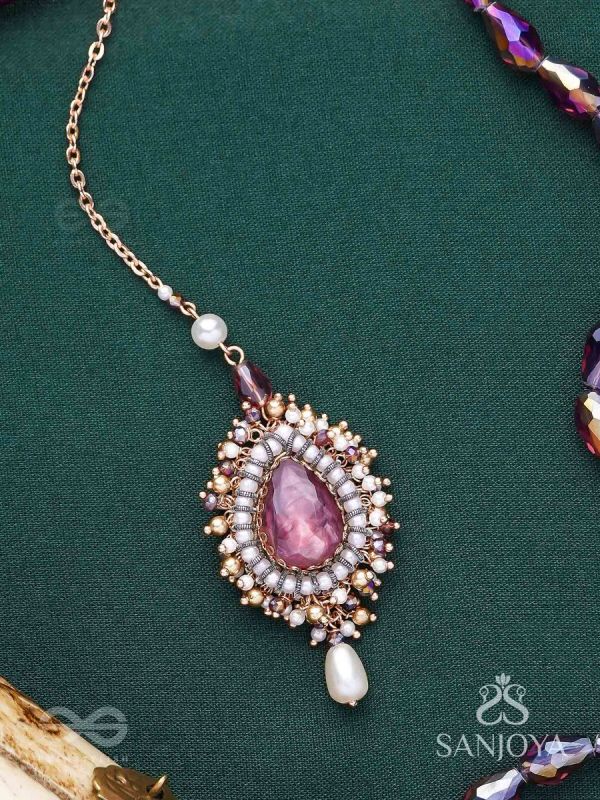 Asyama - The Violet Veil - Beads, Pearl And Stone Hand Embroidered Maangtika 