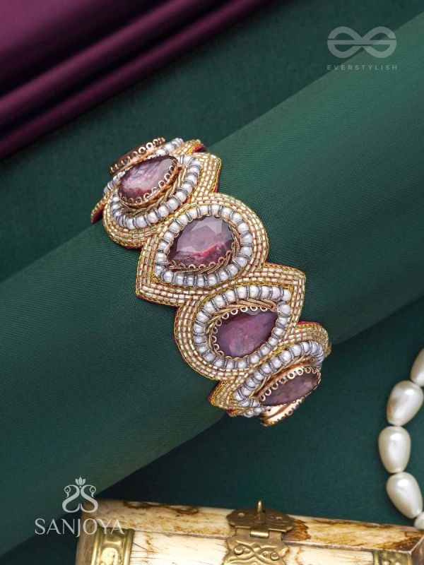 Pratijna - The Glowing Glamour - Stone, Beads And Cutdana Hand Embroidered Cuff Bracelet
