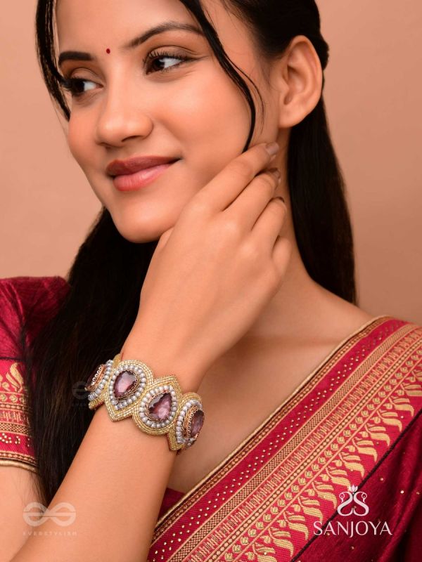 Pratijna - The Glowing Glamour - Stone, Beads And Cutdana Hand Embroidered Cuff Bracelet