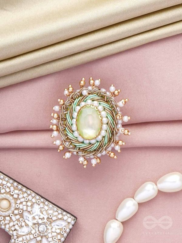 Dyutaka - The Enchanted Forest - Stone And Beads Hand Embroidered Ring (Adjustable)