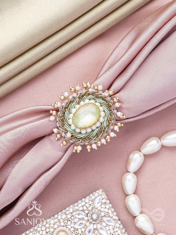 Dyutaka - The Enchanted Forest - Stone And Beads Hand Embroidered Ring (Adjustable)