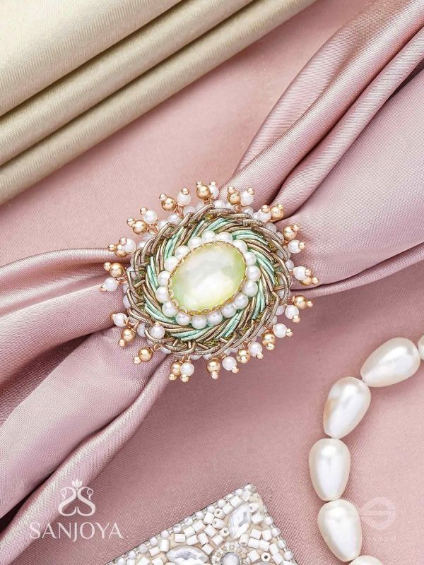 Dyutaka - The Enchanted Forest - Stone And Beads Hand Embroidered Ring (Adjustable)