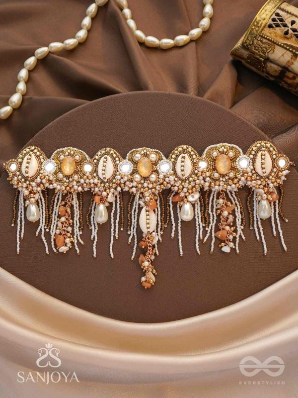 Sankhika- Coastal Gleam - Beads, Shells And Stone Hand Embroidered Neckpiece