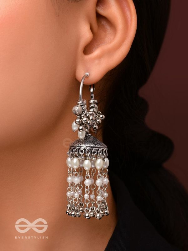 The Frost Blooms - Statement Oxidised Jhumka Earrings