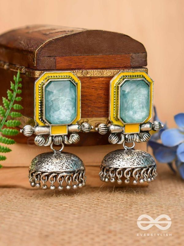 The Sunny Breeze - Embellished And Enamelled Oxidised Jhumka Earrings