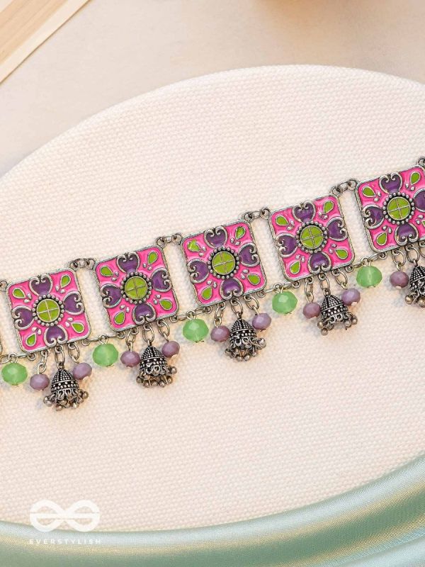 The Orchid Hues - Enamelled Oxidised Neckpiece