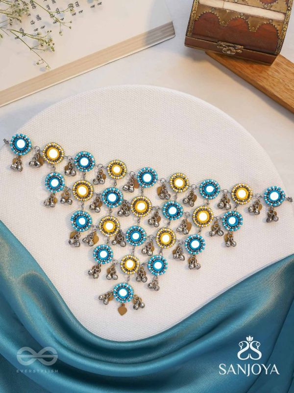 Parigha - The Cloud Line - Beads And Mirror Hand Embroidered Oxidised Neckpiece