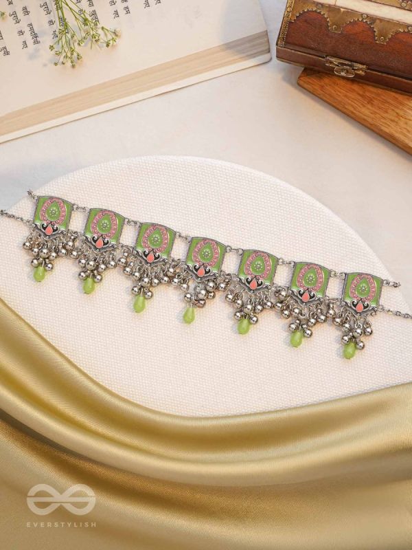 The Olive Chimes - Enamelled Oxidised Choker Neckpiece