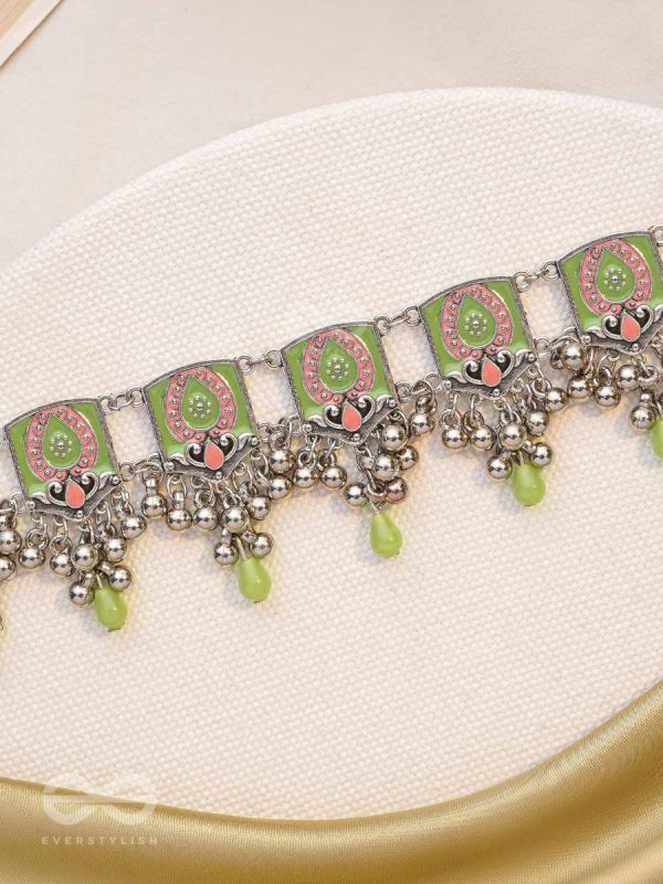 The Olive Chimes - Enamelled Oxidised Choker Neckpiece