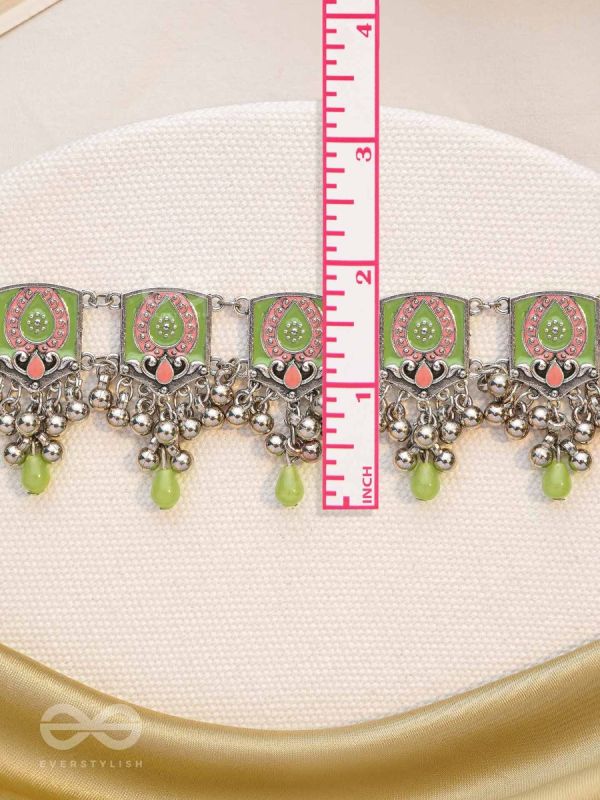 The Olive Chimes - Enamelled Oxidised Choker Neckpiece