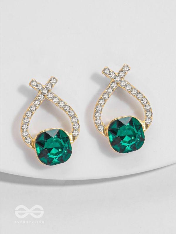 Emerald Mirage - Golden Embellished Earrings
