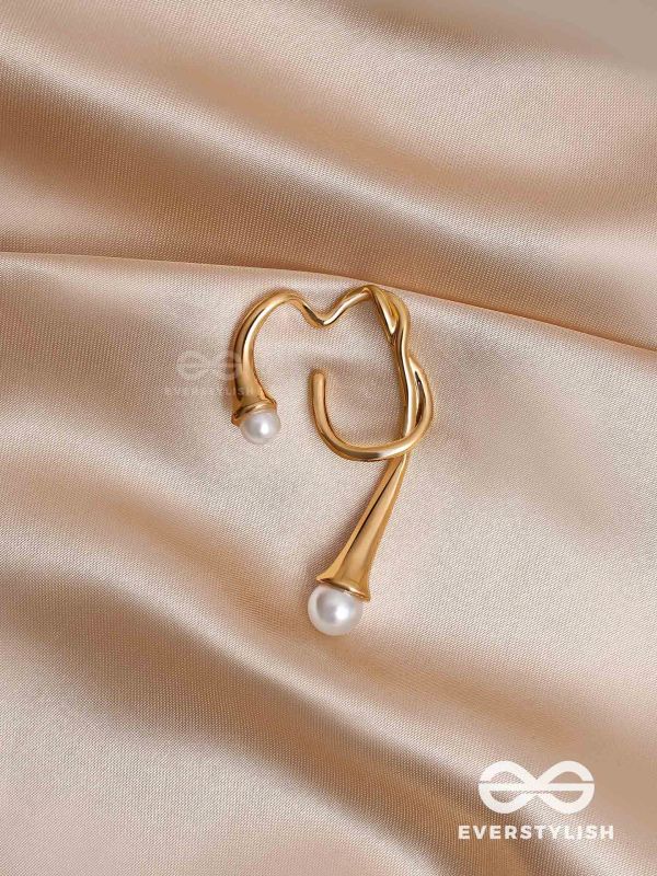 Draped Elegance - Golden Pearl Studded Ear Cuff (One Ear)