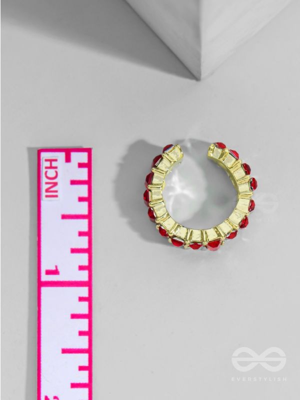 Sparkling Halo - Golden Embellished Ring (Red)