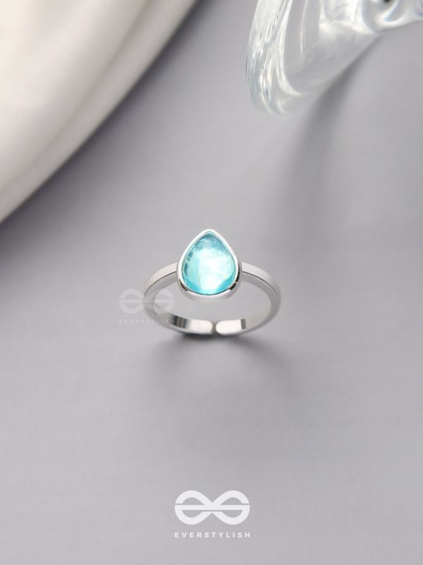 Sky Shower Droplet - Blue Enamelled Ring 
