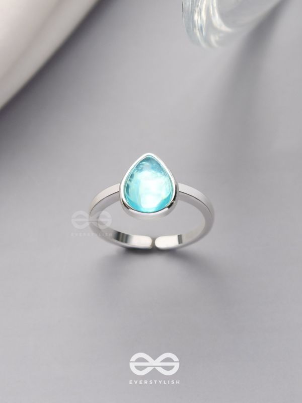 Sky Shower Droplet - Blue Enamelled Ring 