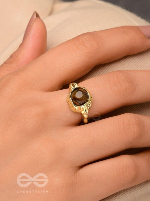 The Espresso Embrace- Golden Beaded Ring 