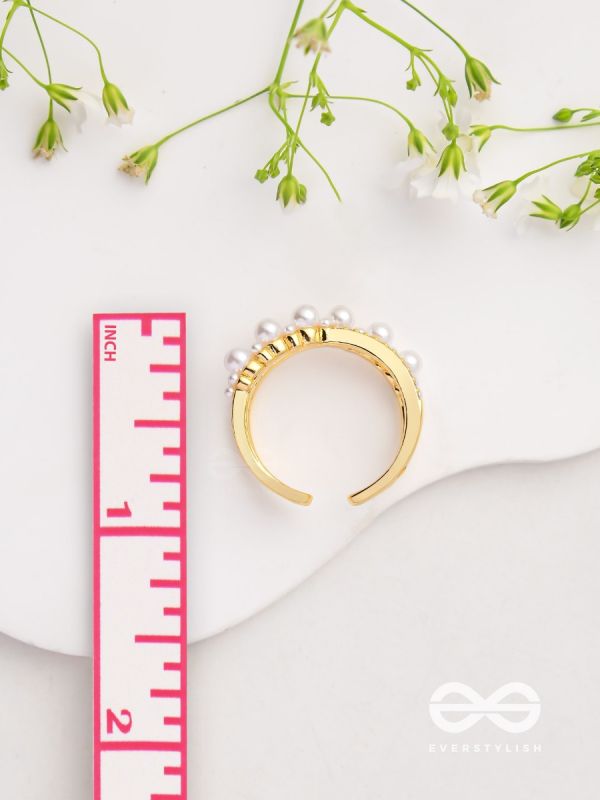 Crisscrossed Pearls - Golden Embellished Ring 