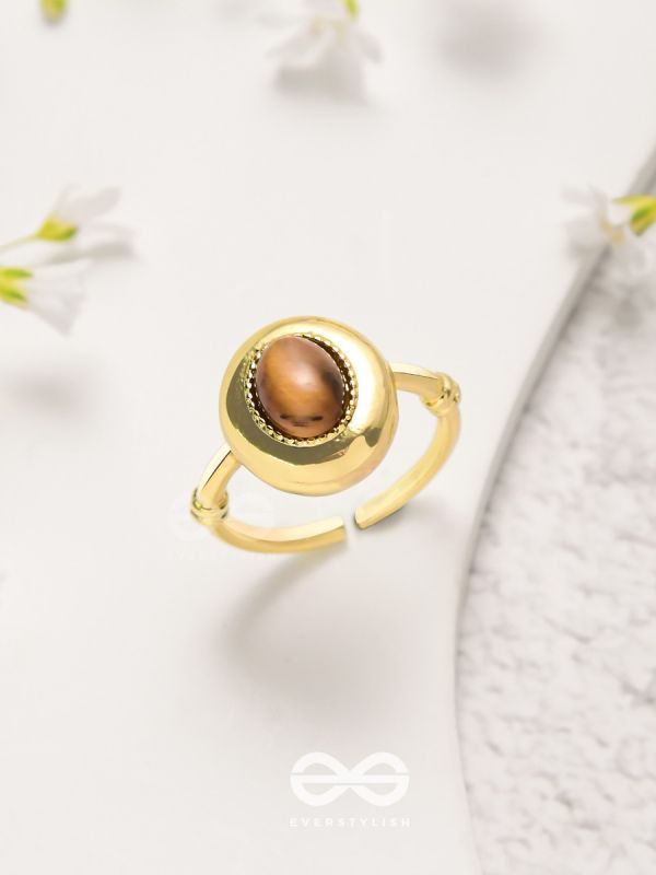 Gilded Latte Elegance - Golden Beaded Ring 