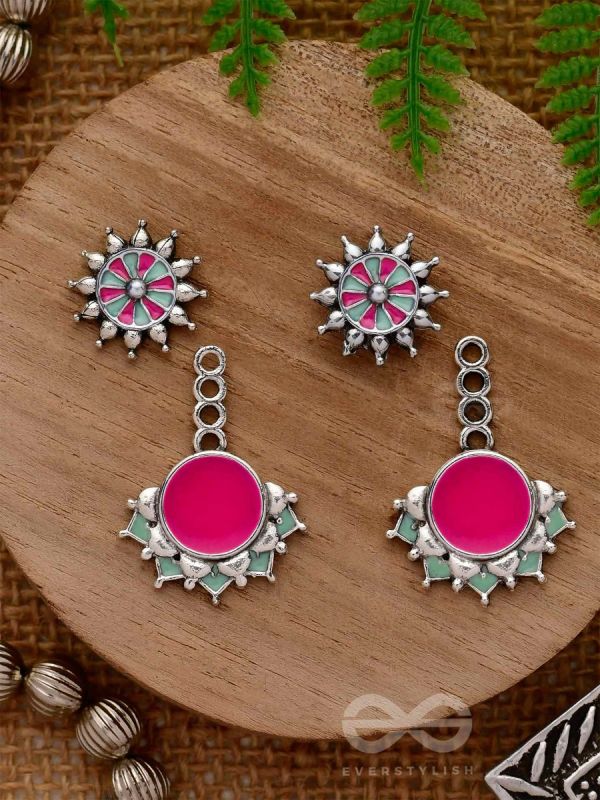 The Rosy Reefs - Statement  Enamelled Oxidised Ear Jackets