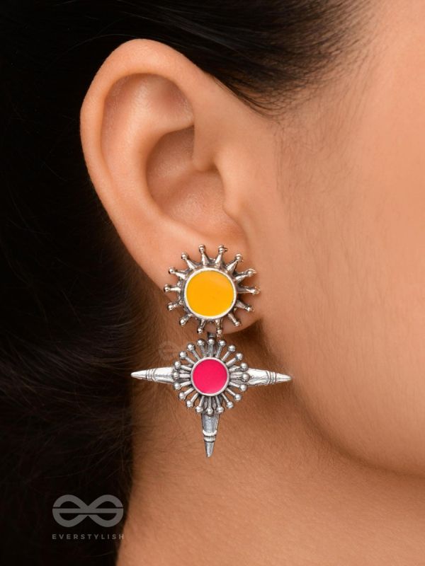 The Sunrise Petal - Statement Enamelled Oxidised Ear Jackets