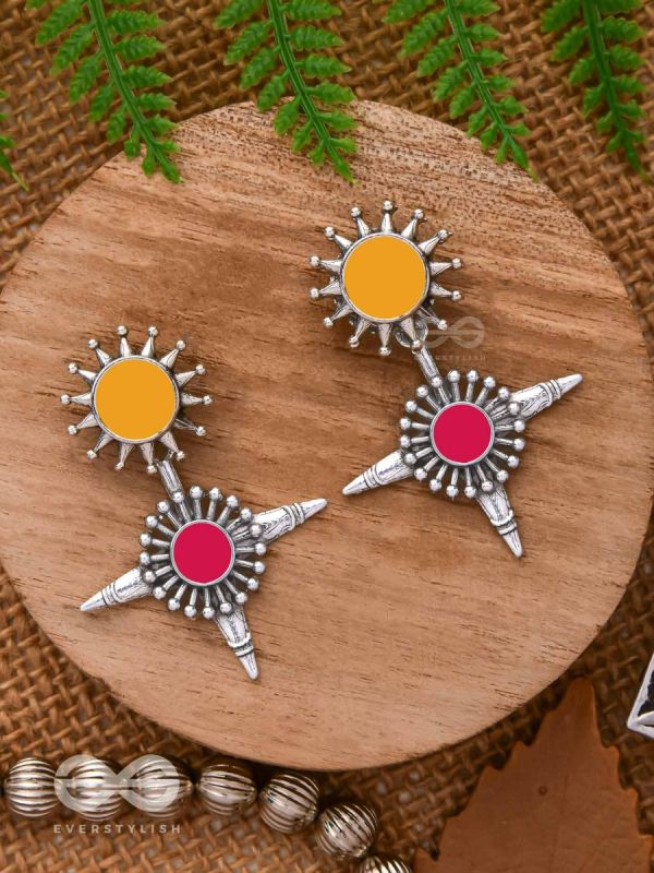 The Sunrise Petal - Statement Enamelled Oxidised Ear Jackets