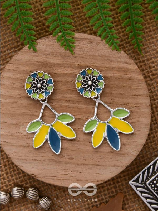 Sunlit Meadows - Statement Enamelled Oxidised Ear Jackets