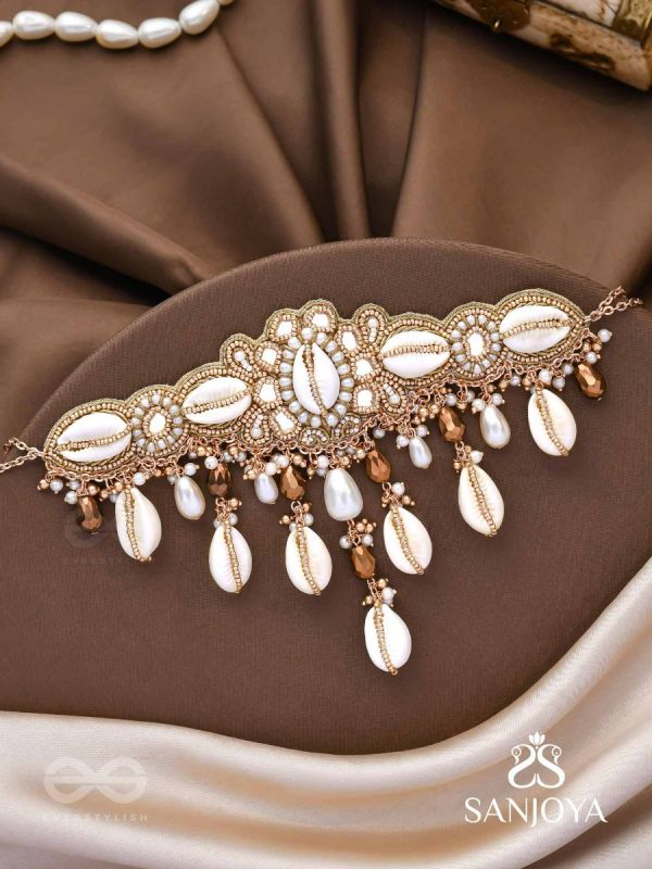 Lavana- The Coast Memoirs- Shells, Beads And Glass Drops Hand Embroidered Choker Neckpiece