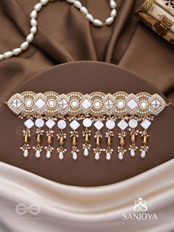 Devasattra- The Festive Downpour- Mirrors, Beads, Pearl And Glass Drops Hand Embroidered Choker Neckpiece