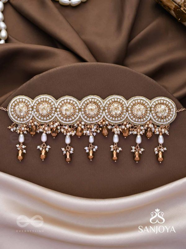 Stavaka- The Beloved Bouquet- Beads, Pearl And Glass Drops Hand Embroidered Choker Neckpiece