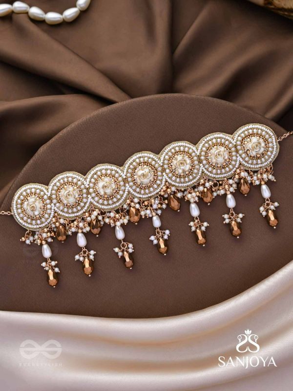 Stavaka- The Beloved Bouquet- Beads, Pearl And Glass Drops Hand Embroidered Choker Neckpiece