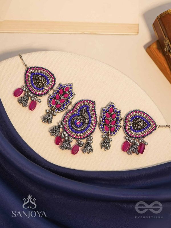 Strimaye - The Passionate Femininity - Beads And Stones Hand Embroidered Oxidised Neckpiece