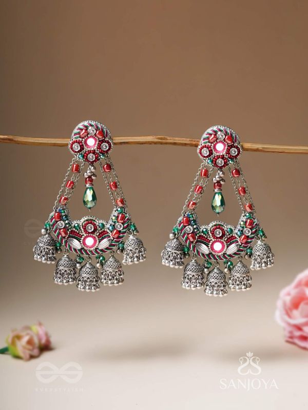 Upkaran- The Insignia Of Royalty- Beads, Dabka And Mirror Hand Embroidered Oxidised Earrings