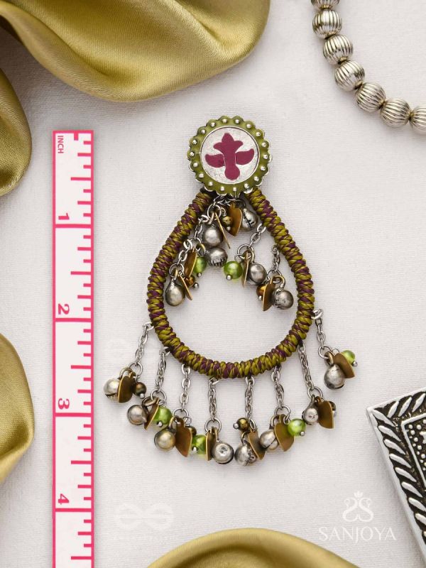 Haarit - The Olive Flutters - Beads Enamelled Oxidised Earrings