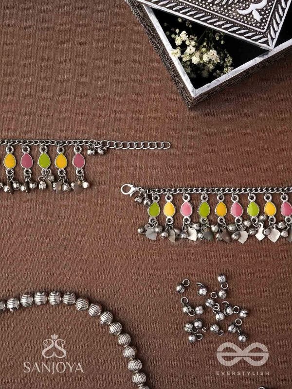 The Dainty Dazzle- Enamelled Oxidised Anklets (Set of 2)