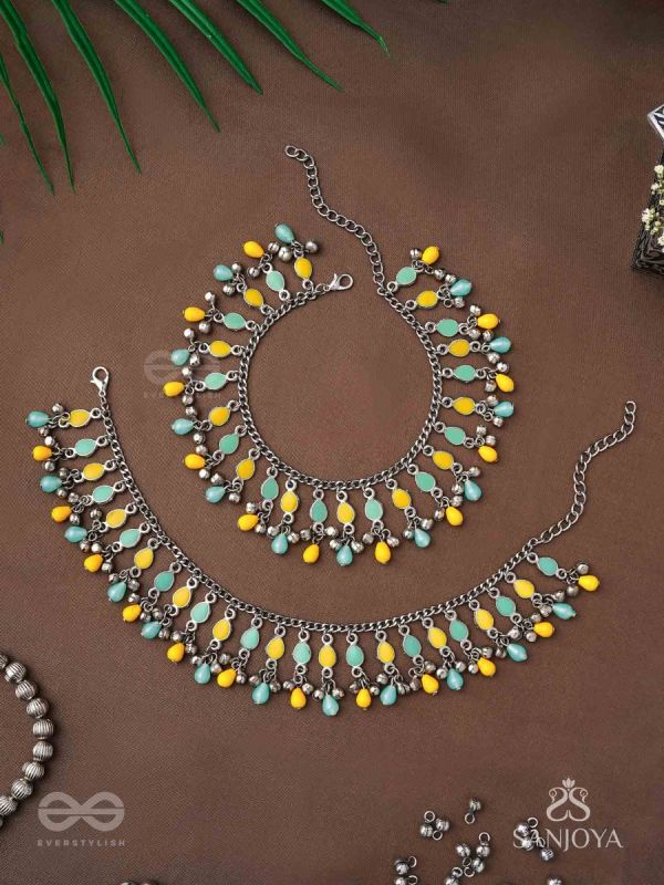 The Sunflower Garden- Enamelled Oxidised Anklets (Set of 2)