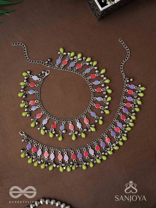 The Dreamcatcher Delight- Enamelled Oxidised Anklets (Set of 2)