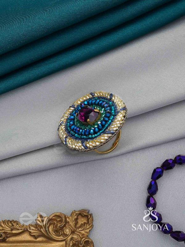 Rajavarta - The Amethyst Luck- Stone And Cutdana Hand Embroidered Ring (Adjustable)