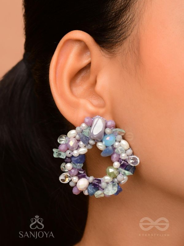Vilohita - The Lilac Luxury- Beads Hand Embroidered Earrings