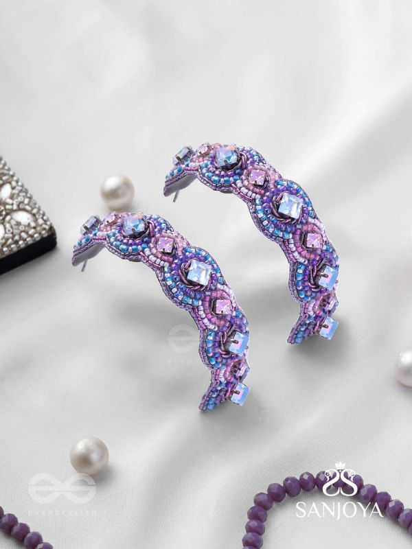 Niliman- The Blueming Lavender- Stones And Beads Hand Embroidered Earrings