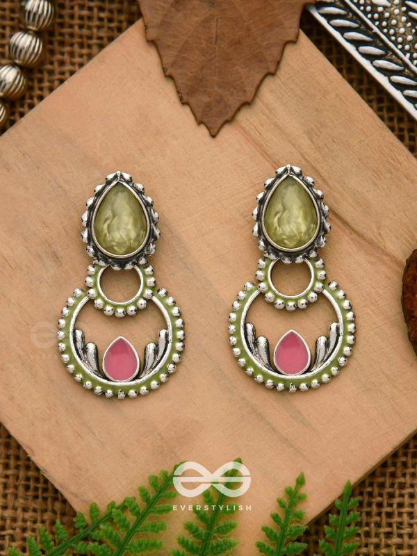 The Lily Woods- Stone Enamelled Oxidised Ear Jackets