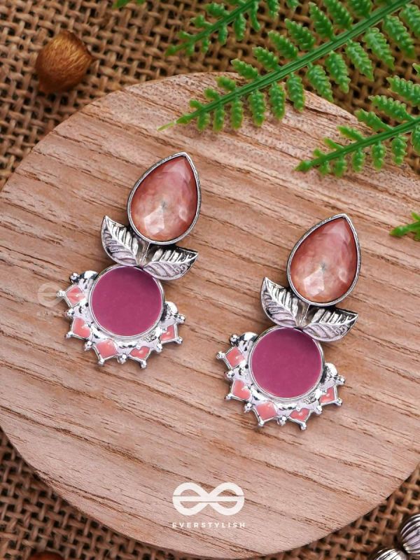 The Leafy Glow- Stone Enamelled Oxidised Ear Jackets